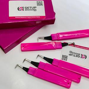 Pince à épiler GETUP BROSONS IMPEX 90 degrés en acier inoxydable avec revêtement noir, outil de précision pour cils, emballage boîte - Product Image 1