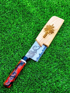 มีด nakiri เหล็กคาร์บอนทำด้วยมือด้ามจับไม้เรซินด้ามจับหนังปลอกมีดเกรดครัว DIY ออกแบบมาอย่างสวยงาม - Product Image 6