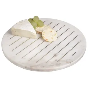 Planche à fromage de charcuterie en marbre avec ensemble de couteaux de type tirage pièce de design pour forme ronde
