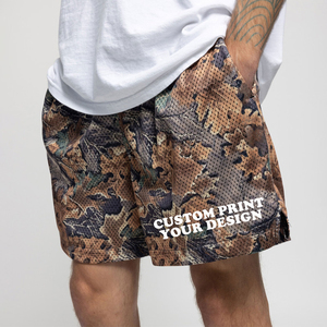 Shorts de basketball pour hommes en tissu peigné épais, imprimé intégral, couleur unie, décontracté, en polyester écologique, avec cordon de serrage, été, personnalisable, sport - Product Image 1