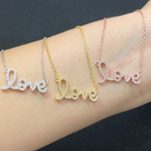 Collar con Colgante de Moissanita con Corte Brillante, Diseño de Carta de Amor Romántica, Cadena de Plata de Ley 925, Brillante, Personalizable - Product Image 3