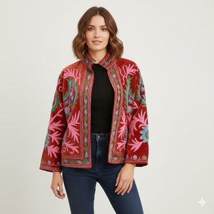 <b>Velvet</b> Suzani Embroidered Reversible Eco-Friendly Casual Winter <b>Jacket</b> with Cotton Lining Breathable Design for <b>Women</b> - Product Image 1