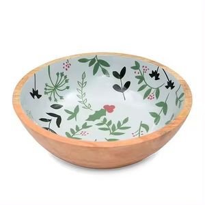 Cuenco de madera de acacia para servir, diseño impreso de esmalte hecho a mano indio, acabado Natural para cocina multiusos y uso en bodas - Product Image 6