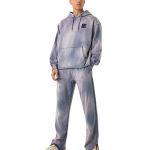 Men Street Style Acid Wash Oversize Tracksuit Relaxed Fit Cotton <b>Fleece</b> <b>Hoodie</b> Jogger Outfit - Product Image 1