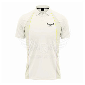 ROLEN SPORTS Men's <b>White</b> <b>Cricket</b> Uniform Set Polyester Breathable Short Sleeve Polo Shirt and Pants with Yellow Trim - Product Image 3