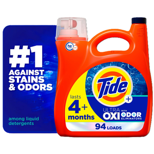 Suavizante de Telas Líquido Tide Ultra OXI con Eliminador de Olores, Fragancia a Lavanda, Desechable, 94 Cargas, 132 Onzas Líquidas - Product Image 1