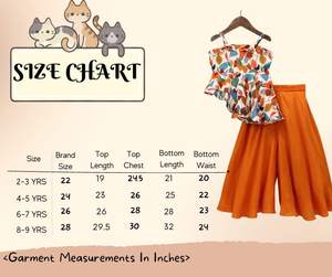Shoryam Fashion Kurti à imprimé floral en tissu doux pour filles, coupe asymétrique, orange, palazzo |   Ensemble de 2 pièces pour enfants, vêtements ethniques d'été, pour les fêtes - Product Image 3