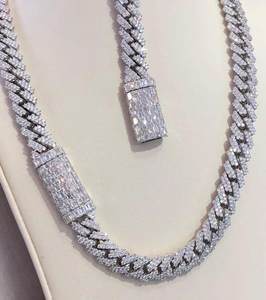925 <b>Silver</b> Luxury Iced Out <b>Cuban</b> <b>Chain</b> With Baguette Diamond Look Hip Hop Necklace Statement Wear - Product Image 1