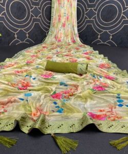 ชุดส่าหรีลายดอกไม้แบบบอลลีวู้ดสุดชิคพร้อมด้วยลายดอกไม้ที่ละเอียดอ่อนสำหรับงานแต่งงานที่ทำจากผ้าตาข่าย - Product Image 5