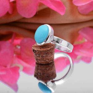 Cadeau de noël Turquoise naturelle 11x9mm pierre précieuse ovale 925 bague en argent 5.36 Gms Sleeping Beauty Cabochon bagues en argent bijoux - Product Image 4