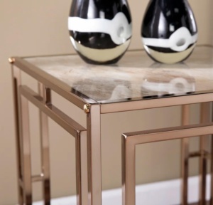 Mobilier de luxe, table basse moderne avec dessus en marbre naturel, table d'appoint, table d'appoint, table d'appoint, cadre en métal avec placage or - Product Image 2