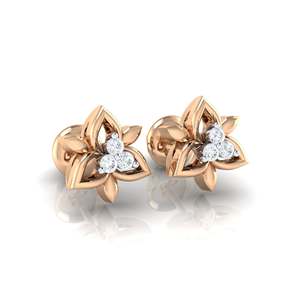 ต่างหูเพชรแท้ลายดอกไม้0.07ct ได้รับการรับรองน้ำหนักรวม6กะรัต14kt/18Kt บริสุทธิ์ - Product Image 5