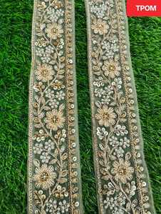 Lacets festonnés brodés sur mesure en deux couleurs avec des perles et des paillettes pour la revente et pour les vêtements et les costumes pour dames - Product Image 6