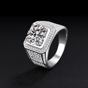 Anillo de Hip Hop cuadrado helado de lujo para hombre, pieza central de diamante de moissanita brillante grande, ajuste de pavé, plata esterlina chapada en rodio - Product Image 2