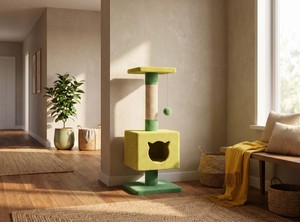 Griffoir d'intérieur Amistar Classic en jute de haute qualité à 2 niveaux, écologique, 'Lime Fairy Tale' pour chats, chatons et toutes races - Product Image 3