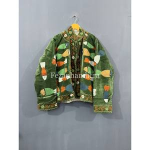 Autumn Winter Unisex Velvet Fish Embroidery Uzbek Suzani Jacket Stand Collar Cotton Lining Floral Pattern Wholesale Short <b>Coat</b> - Product Image 5