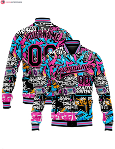 Blousons de baseball varsity pour hommes, grande taille, 100% coton, antibactériens, avec logo personnalisé, col montant et patch brodé sur le devant - Product Image 2