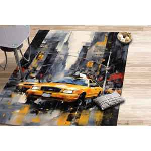 Tapis imprimé inspiré de l'art urbain de New York, tapis en chenille, motif taxi jaune - Product Image 4