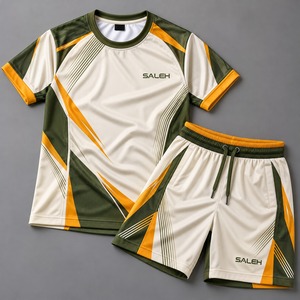 SALEH Ensemble de football pour homme en sublimation, vert et jaune, respirant, en polyester, maillot et short - Product Image 3