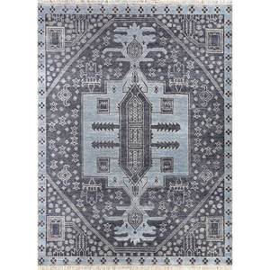 Tapis en laine afghane noué à la main Thyme Blue, motif géométrique, pour salon et couloir - EA-3110, taille 9x12, pour usage domestique - Product Image 1