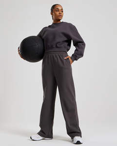 Blank <b>Women</b> Wide Leg <b>Trouser</b> Sweatpants 100% Cotton Elastic Waist 100% Cotton Material Breathable Customized Logo - Product Image 6