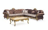 Canapé d'angle en forme de L Samy Avantgarde, ensemble de canapés avec ottoman en tissu de haute qualité, meubles turcs Kayseri, pieds en bois écologiques, style moderne