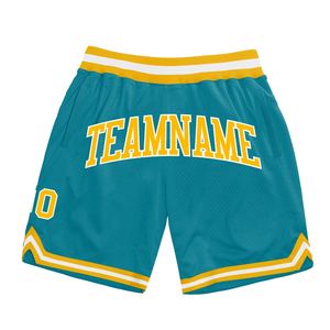 Pantalones Cortos de Baloncesto Industrie Direct Personalizados en Verde Azulado, Dorado y Blanco, Estilo Retro Auténtico - Product Image 1