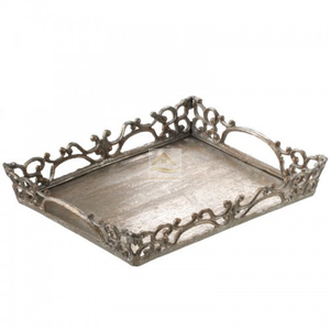 Bandeja de madera de forma redonda impresa a mano para servir comida, aperitivos, café y té, diseño de trabajo esmaltado, organizador de bandeja de estilo moderno - Product Image 5