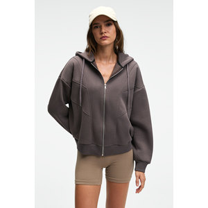 Felpa oversize da donna GRIMELANGE VYSELLE con cappuccio, zip frontale in metallo e dettaglio etichetta - Product Image 5