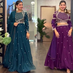ลําดับเย็บปักถักร้อยหนัก Lehenga Choli พร้อม Dupatta ชุดยาว Georgette ที่สวยงามสําหรับงานแต่งงานกิจกรรมพิเศษ 2 สี - Product Image 1