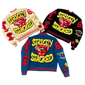 Chaqueta unisex de lana con logotipo personalizado de diamantes de imitación para hombre, chaqueta de béisbol elegante con logotipo personalizado, transpirable de talla grande - Product Image 1