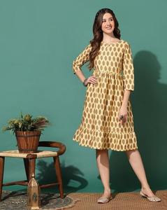 <b>Indian</b> Handmaid Women's Long Cotton Floral <b>Printed</b> Casual <b>Dress</b> Stylish Half-Sleeve Summer Wear Natural Perfect Gift for Her - Product Image 1