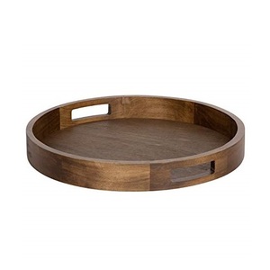 Plateau rond en bois plateau de service alimentaire plateau d'accessoires de cuisine avec poignées plat en bois fait à la main plateau de nourriture pour la cuisine à la maison - Product Image 5