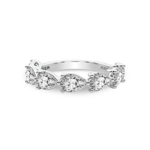 Bague délicate en or massif 14 carats avec sept diamants de laboratoire en forme de poire, 1,00 carat au total, couleur FG, clarté VS, 7 diamants à facettes en goutte d'eau, éclatant - Product Image 2