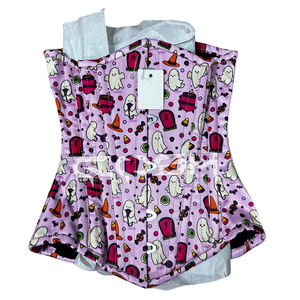 Achetez notre corset amincissant sous-poitrine en satin sublimé, imprimé fantôme d'Halloween, de qualité supérieure - Product Image 1