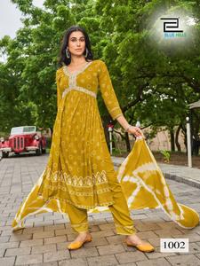 Moda 14 KG Rayon Alia Cut Top Pant Nazneen Siburi Dupatta indio paquistaní tradicional boda Foil Print mujeres Kurtis - Product Image 3