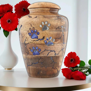 Urne de crémation en bois faite à la main pour animaux de compagnie incrustation d'empreintes de patte urnes de crémation en bois de rose et époxy pour cendres humaines - Product Image 2