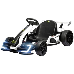 HOMCOM Go Kart Eléctrico de 24V para Niños con Asiento Ajustable, Música, Blanco - Product Image 1