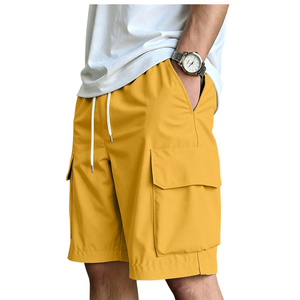 Mens <b>Lightweight</b> Woven 100% Cotton <b>Cargo</b> Bermuda <b>Shorts</b> Front Elastic Drawstring Waist Multiple Pocket Casual Outdoor Summer - Product Image 3