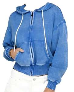 Sudadera con Capucha Estilo Desgastado para Mujer, Lavada al Ácido, con Cremallera y Cordón, Felpa Francesa, Decolorada por el Sol, Antibolitas y Transpirable - Product Image 1