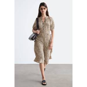 Robe midi pour femme en viscose respirante, imprimée sur mesure, avec ceinture à nouer, élégante et décontractée pour les tenues de jour ou de soirée, ODM XS, pièce unique - Product Image 1