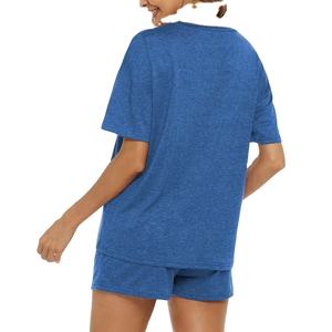 Ensembles Femme Été Décontracté Uni Manches Courtes Hauts et Shorts Deux Pièces 100% Coton Col V Service OEM Uni Grande Taille 2026 - Product Image 6