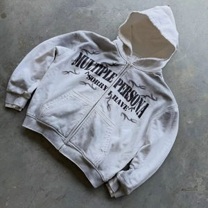 Sudadera con Capucha Personalizada para Hombre, Estilo Vintage, Gruesa, Negra, Lavada al Ácido, Bordada, Ecológica, con Efecto Desgastado por el Sol, Corte Cuadrado, Cierre de Cremallera, con Pedrería, Cálida - Product Image 1