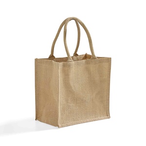 <b>Medium</b> Square Eco-Friendly Jute Burlap Tote Bag Durable Reusable Zipper Closure Cotton Customizable Letter for Daily Use Travel - Product Image 4