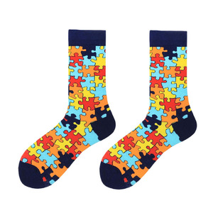 Calcetines deportivos personalizados de alta calidad, diseño de rompecabezas de colores, Cómodos calcetines de algodón para hombres y mujeres, calcetines atléticos informales divertidos ODM - Product Image 1