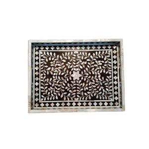 Plateau en nacre naturelle de qualité supérieure, finition artisanale classique, conçu pour la table basse, la console et l'affichage décoratif - Product Image 1