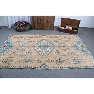 Alfombra Turca Vintage, Alfombra de 5.1x8.2 pies, Alfombra de Lana Ikat Azul Marrón - Product Image 3