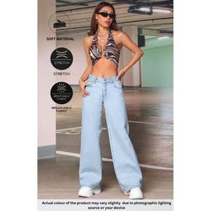 Vaqueros de mezclilla de pierna ancha azul hielo para mujer, elegantes, de lujo, a la moda, de cintura alta, ajuste holgado, ecológicos, estilo casual urbano, a la moda, talla única - Product Image 4