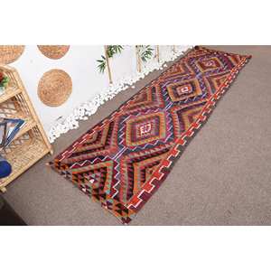 Tapis Ethnique Vintage en Laine 3x9.8ft Marron Rouge avec Motif Géométrique Patchwork Rectangle Couloir Latex Soutenu pour Adolescents - Product Image 3
