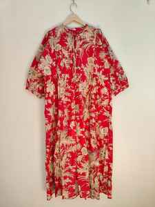 Vestido Largo Bohemio de Algodón con Estampado Floral Rojo, Cuello en V, Manga Larga, para Fiestas de Verano, Ropa Casual - Product Image 2